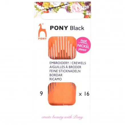 Pony Black Broderinåler Størrelse 9 - 16 stk